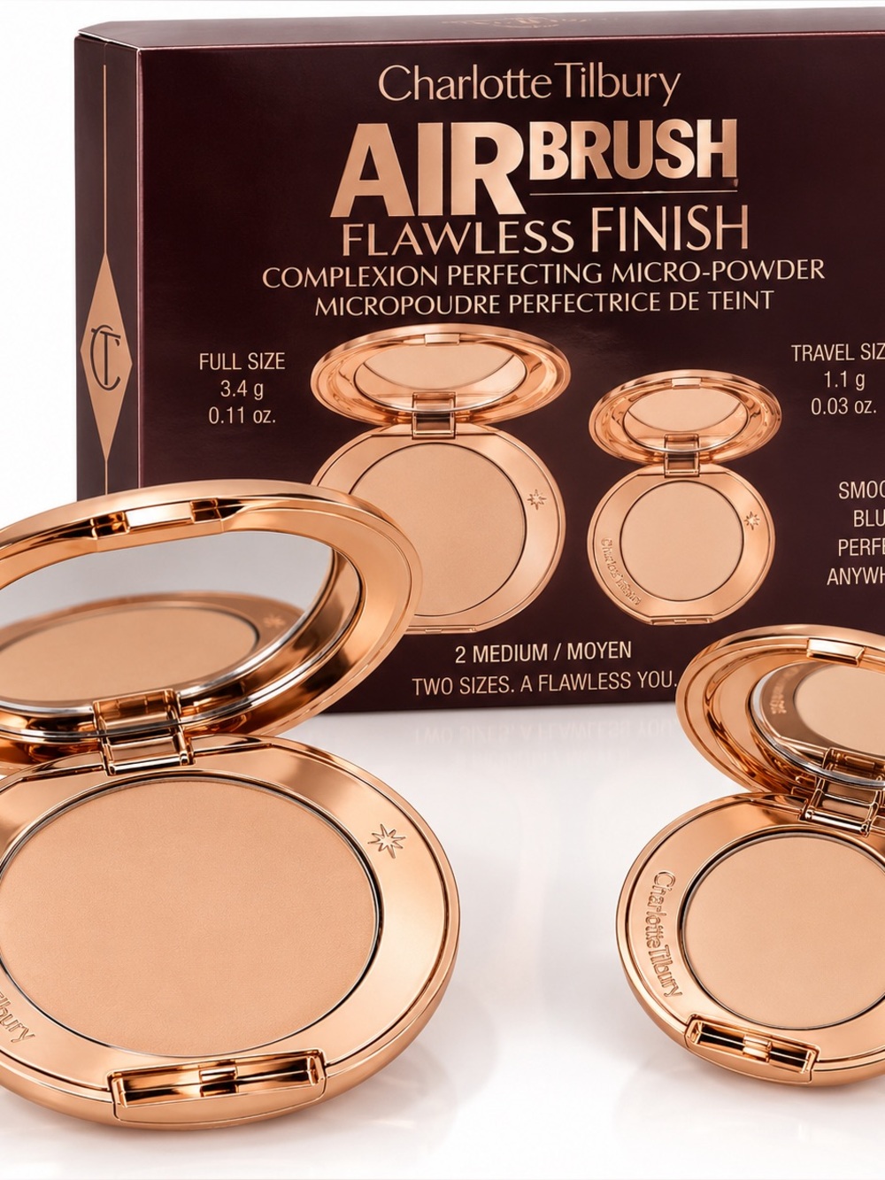 Charlotte Tilbury Airbrush Flawless Finish Powder 2 Medium Mini Set $50